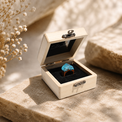 Ellio Isso "Azure Peaks" – Handcrafted Mountain Silhouette and Blue Sky Ring