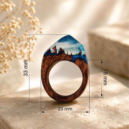 Ellio Isso "Azure Peaks" – Handcrafted Mountain Silhouette and Blue Sky Ring