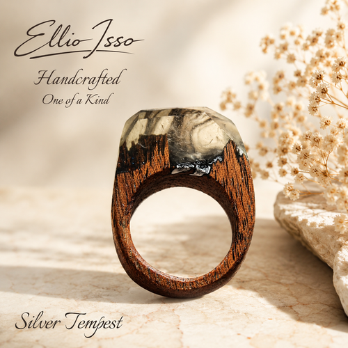 Ellio Isso "Silver Tempest" – Handcrafted Fluid Resin and Wind Movement Ring