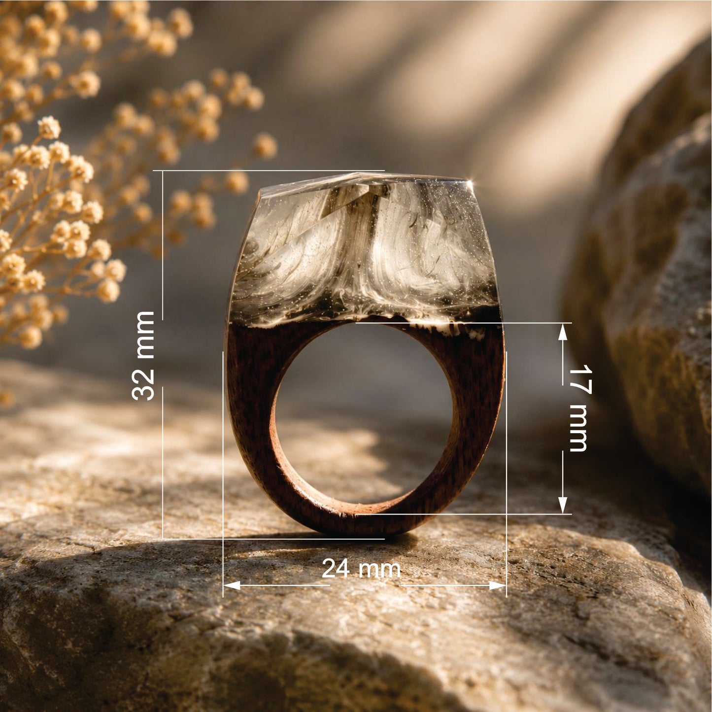 Ellio Isso "Silver Tempest" – Handcrafted Fluid Resin and Wind Movement Ring