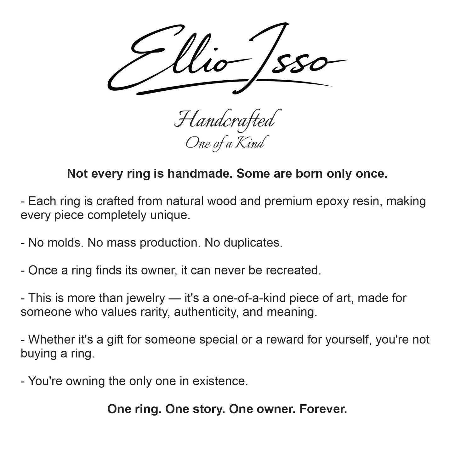 Ellio Isso "Frozen Ember" – Handcrafted Natural Wood and Premium Epoxy Resin Ring