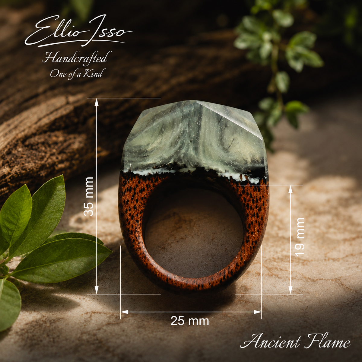 Ellio Isso "Ancient Flame" – Handcrafted Fiery Wood and Spirit of Nature Ring
