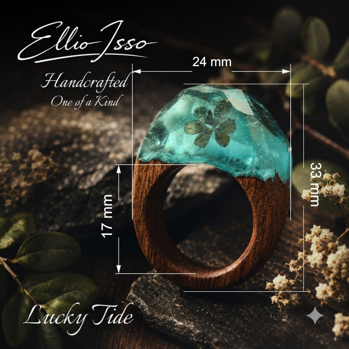 Ellio Isso "Lucky Tide" – Handcrafted Four-Leaf Clover and Abundance Ring