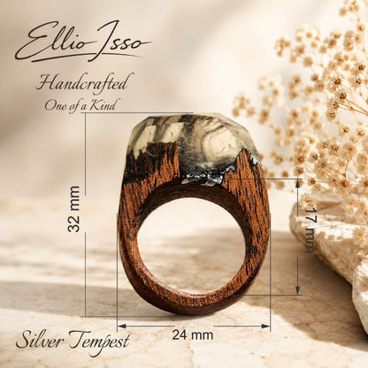 Ellio Isso "Silver Tempest" – Handcrafted Fluid Resin and Wind Movement Ring