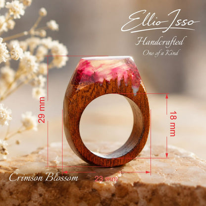 Ellio Isso "Crimson Blossom" – Handcrafted Romantic Tones and Passion Resin Ring